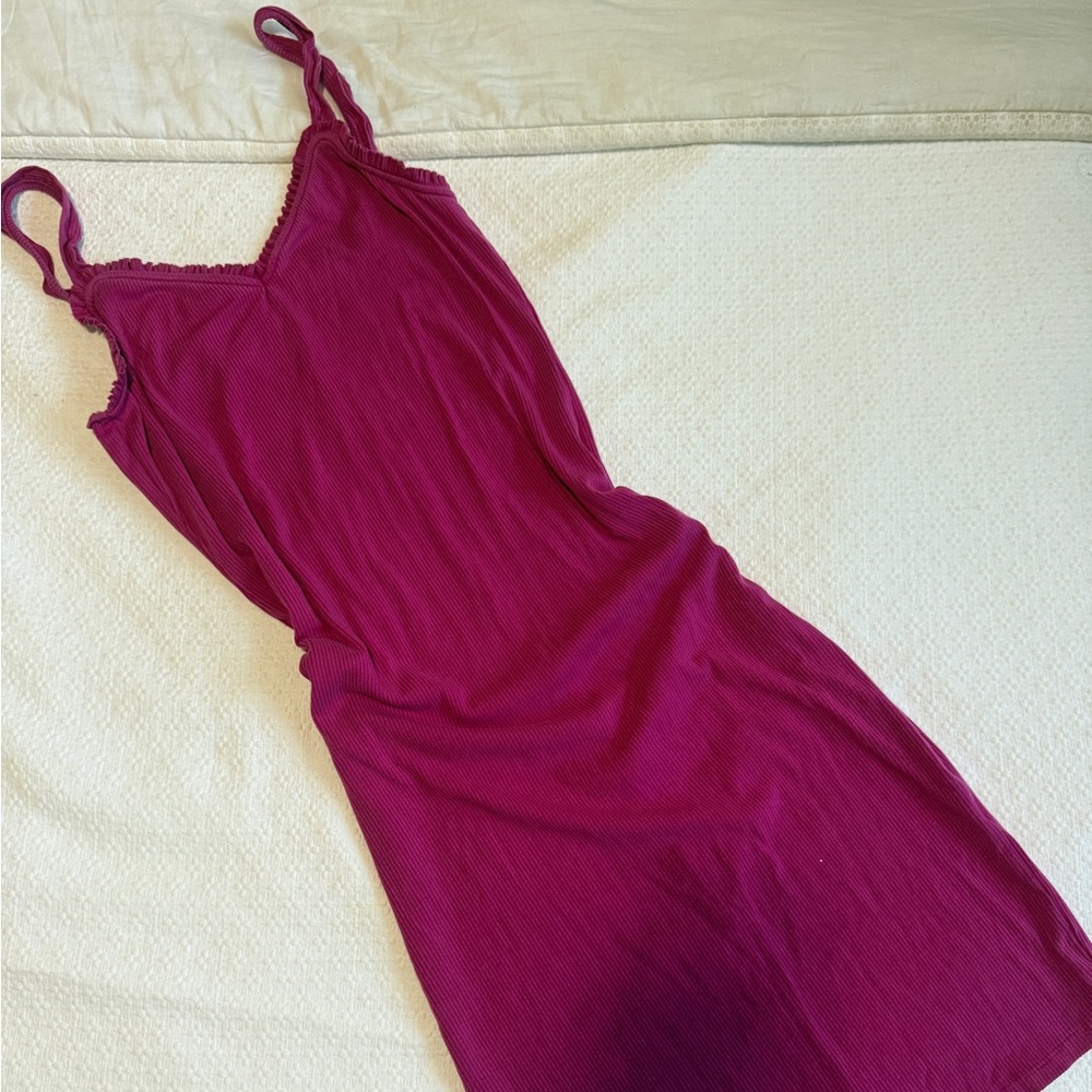 Vibrant Pink Ruffle Sleeve Midi Dress
